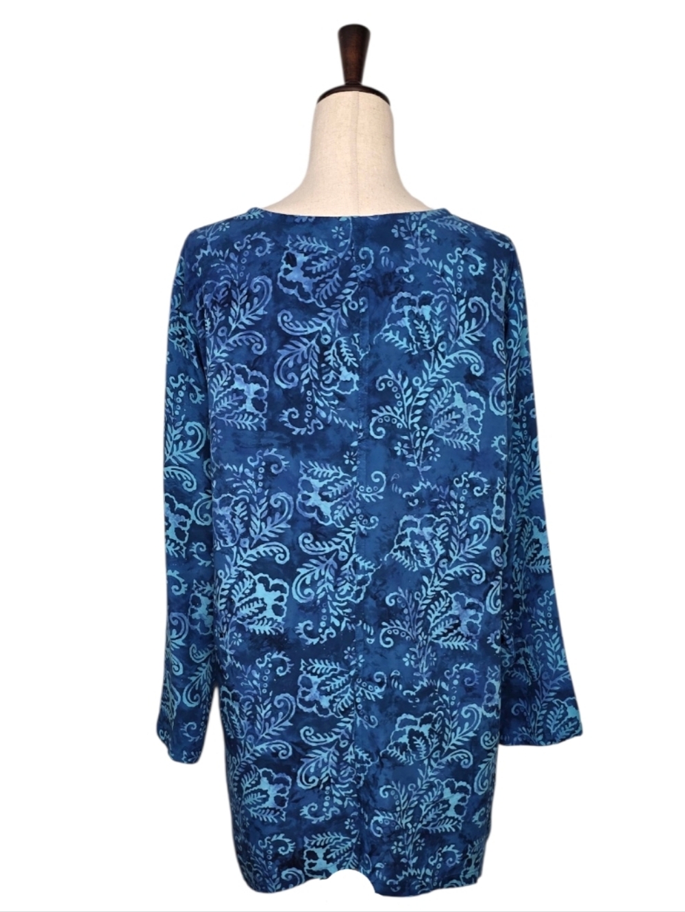 Soft Surroundings Teal Vine Print V-neck Long Sleeve Tunic - Picture 5 of 7